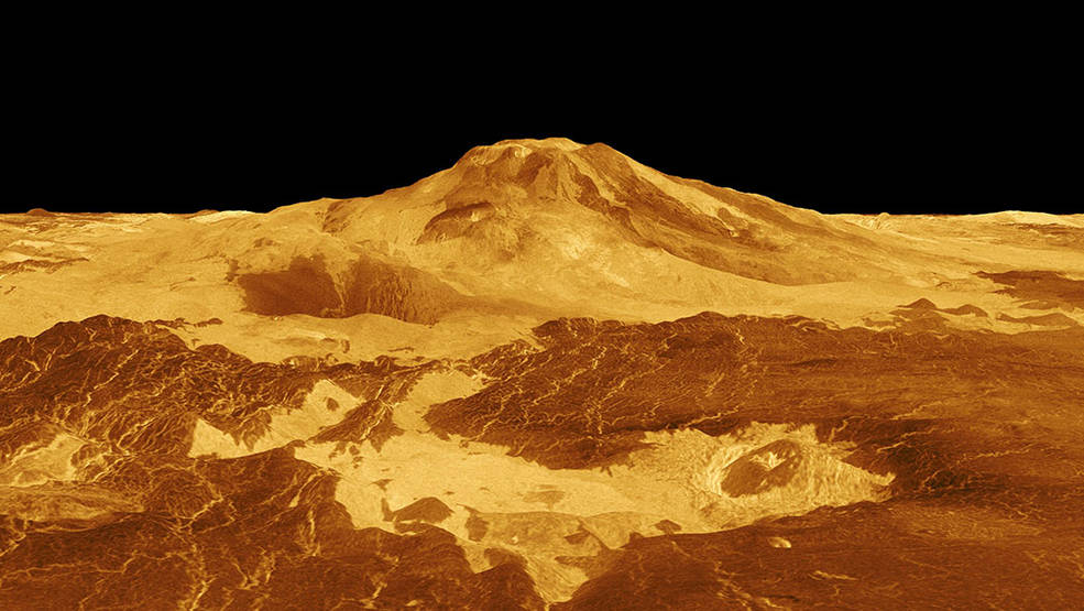 Computer-generated perspective view of Maat Mons, a volcano on Venus